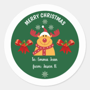 Sticker Rond Le mignon Rudolph Reindeer Joyeux Noël à
