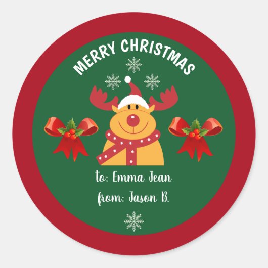 Sticker Rond Le mignon Rudolph Reindeer Joyeux Noël à (Devant)