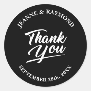 Sticker Rond Le minimaliste moderne du Merci Mariage noir privi