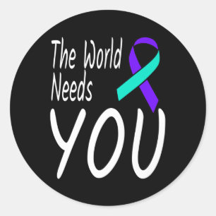 Sticker Rond Le monde a besoin de vous Prévention du suicide Ru