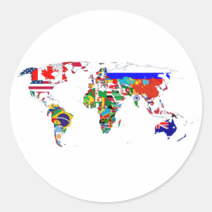 Sticker Rond Le monde en drapeaux