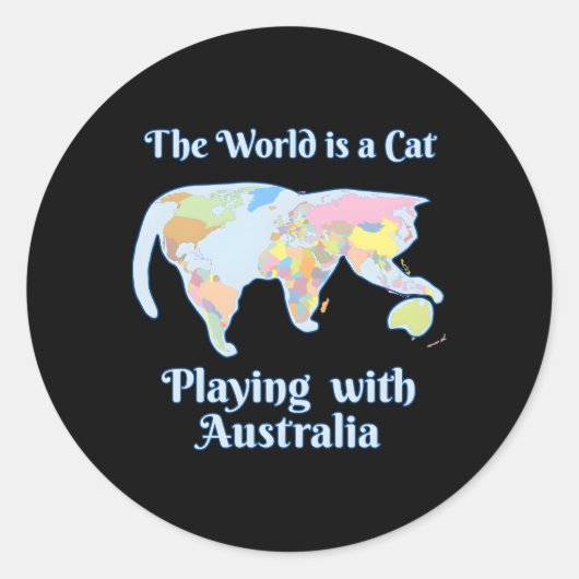 Sticker Rond Le Monde Est Un Chat Jouer Carte (Devant)
