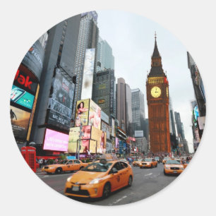 Sticker Rond Le Monde Mixte ! - New York & Londres