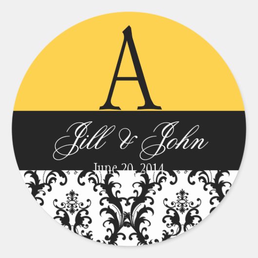 Sticker Rond Le monogramme élégant de mariage appelle le jaune (Devant)