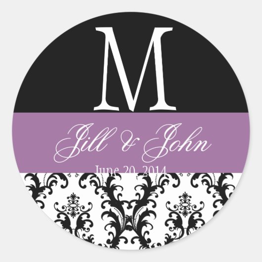 Sticker Rond Le monogramme pourpre de mariage appelle le joint (Devant)