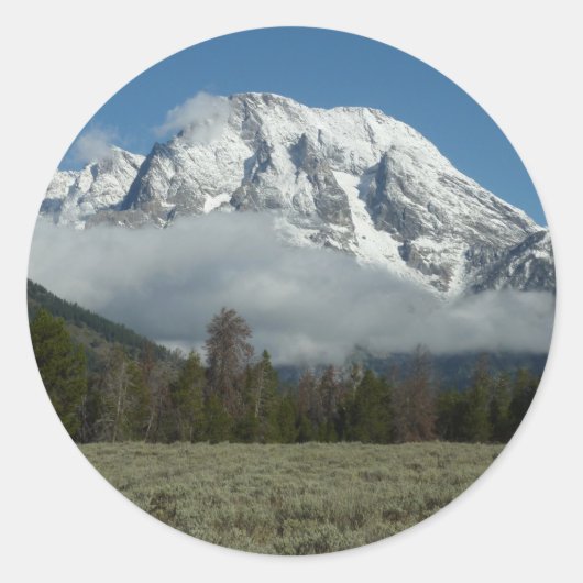 Sticker Rond Le mont Moran et les nuages à Grand Teton (Devant)