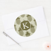 Sticker Rond Le motif kaki | d'ananas ajoutent votre initiale (Enveloppe)