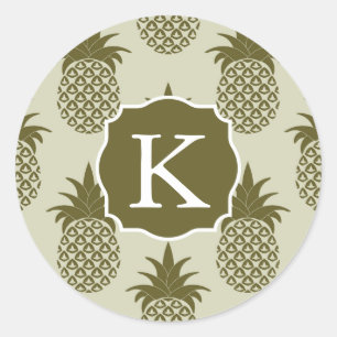 Sticker Rond Le motif kaki   d'ananas ajoutent votre initiale