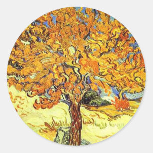 Sticker Rond Le mûrier, Vincent van Gogh. Art vintage