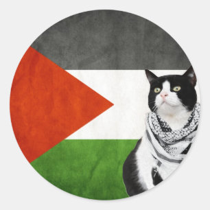 Sticker Rond Le Palestinien Kufiya porte un chat Drapeau Palest