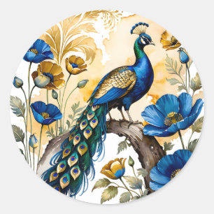 Sticker Rond Le paon bleu pavot est une belle fleur qui