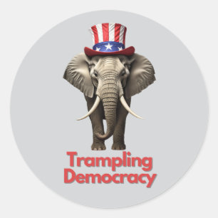 Sticker Rond Le parti républicain, Eléphant, piétine la démocra