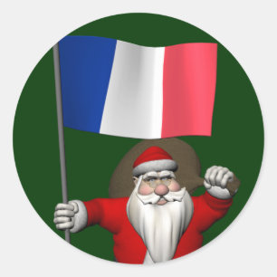 Sticker Rond Le Père Noël Avec L'Enseigne De France