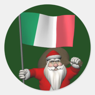 Sticker Rond Le Père Noël Avec L'Ensigne D'Italie