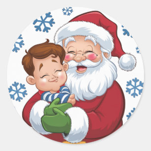 Sticker Rond Le Père Noël avec un garçon sur ses genoux Noël
