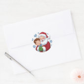 Sticker Rond Le Père Noël avec un garçon sur ses genoux Noël (Enveloppe)