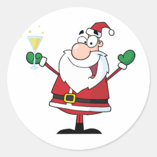 Sticker Rond Le père noël buvant Champagne