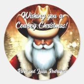 Sticker Rond Le Père Noël dans un Noël Casquette occidental (Devant)
