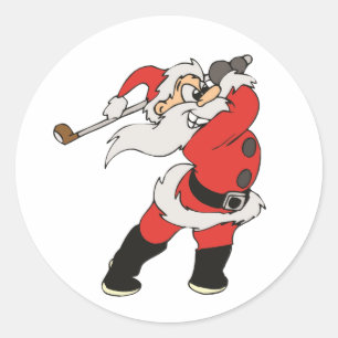 Sticker Rond Le père noël jouant au golf