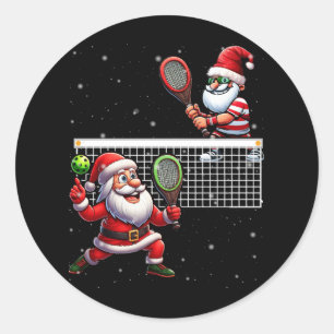 Sticker Rond Le Père Noël Joue À Pickleball Amour Joyeux Noël