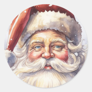 Sticker Rond Le Père Noël rétro dans un Noël Casquette rouge