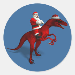 Sticker Rond Le Père Noël Sur Dino