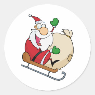 Sticker Rond Le Père Noël sur Sleigh