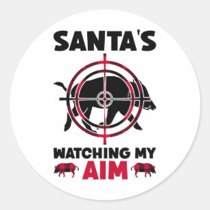 Sticker Rond Le Père Noël surveille ma visée - Chasse au sangli
