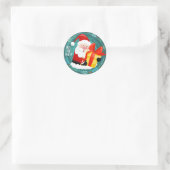 Sticker Rond Le Père Noël tenant des boîtes cadeaux Noël (Sac)