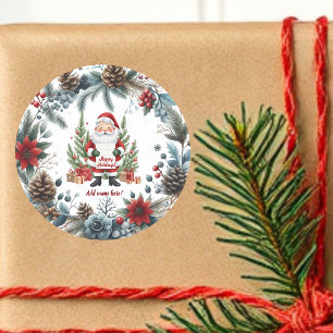 Sticker Rond Le Père Noël Wreath d'hiver Joyeuses vacances
