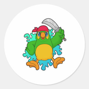 Sticker Rond Le perroquet comme pirate avec épée