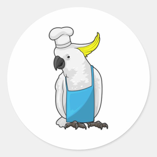 Sticker Rond Le perroquet en tant que chef avec casquette Cuisi (Devant)