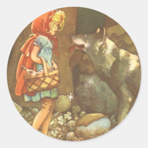 Sticker Rond Le Petit Chaperon Rouge, Conte de Fées Vintage