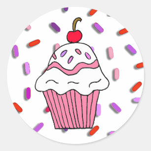 Sticker Rond Le petit gâteau rose avec la sucrerie arrose