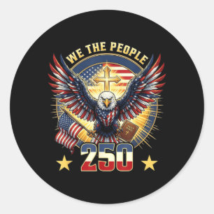 Sticker Rond Le peuple 250 ans Aamerican Eagle Cross Bible