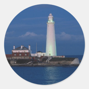Sticker Rond Le phare de St Mary, blanc baie, Tyne and Wear,