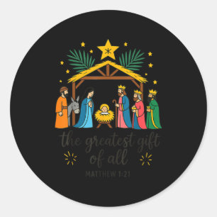 Sticker Rond Le plus grand cadeau pour toute la Nativité de Noë