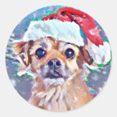Sticker Rond Le plus mignon chien de Noël jamais vu ! (Devant)