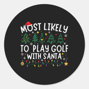 Sticker Rond Le Plus Probable À Jouer Golf Avec Père Noël Corre