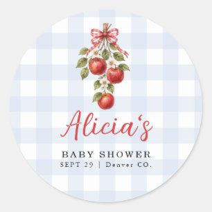 Sticker Rond Le pommier de notre œil garçon baby shower bleu gi