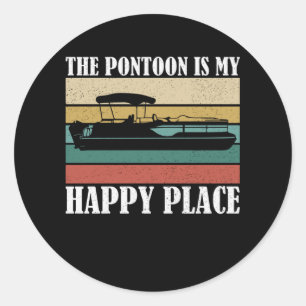 Sticker Rond Le Ponton Est Mon Heureux Lieu Bateau Rétro