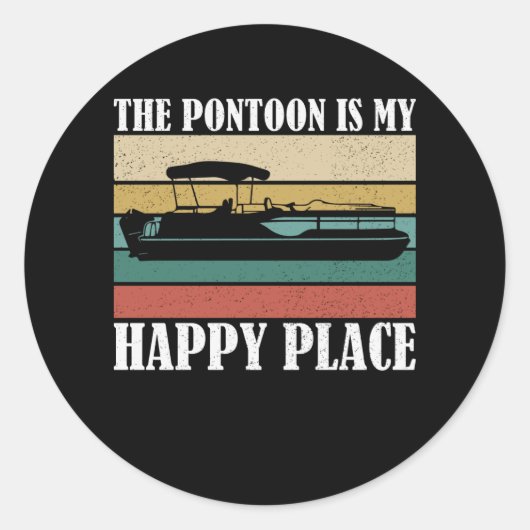 Sticker Rond Le Ponton Est Mon Heureux Lieu Bateau Rétro (Devant)