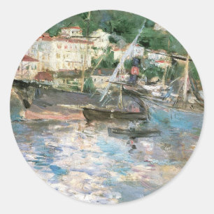 Sticker Rond Le Port, Nice par Berthe Morisot, Vintage Fine Art