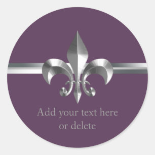 Sticker Rond Le pourpre a balayé le style Silver Fleur de Lis