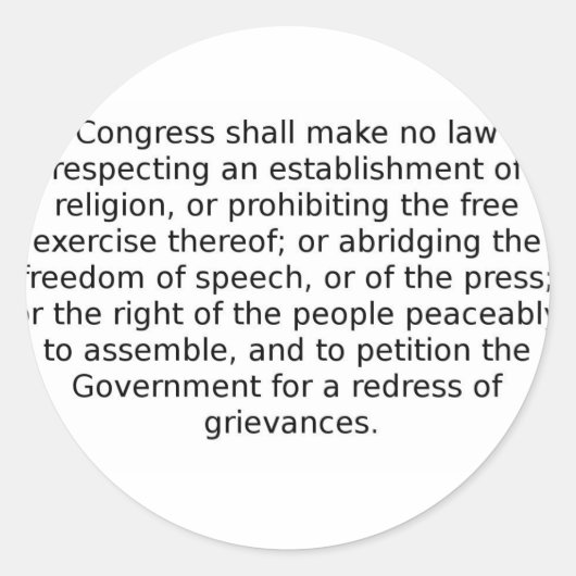 Sticker Rond Le Premier Amendement (Devant)