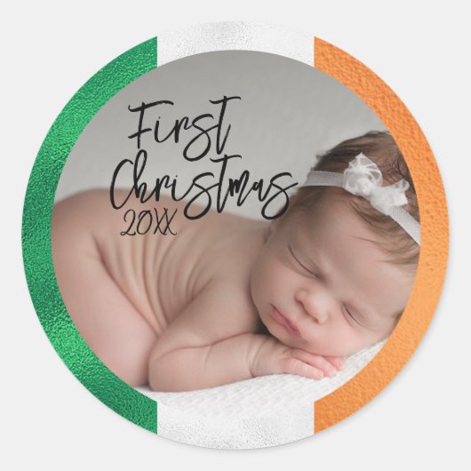 Sticker Rond Le premier Noël de bébé irlandais (Devant)