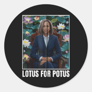 Sticker Rond Le Président Kamala Harris Portrait Lotus Pour Pot