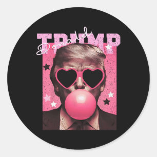 Sticker Rond Le président Trump soufflant du Bubble Gum rose dr