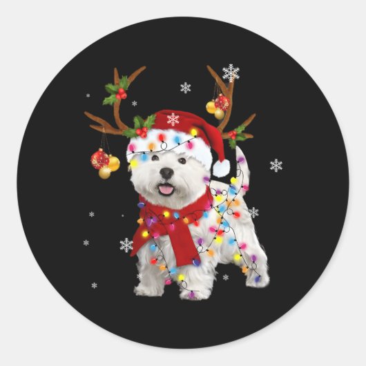Sticker Rond Le pyjama Westie Reindeer éclaire (Devant)