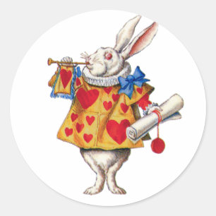 STICKER ROND LE RABIT BLANC D'ALICE AU WONDERLAND